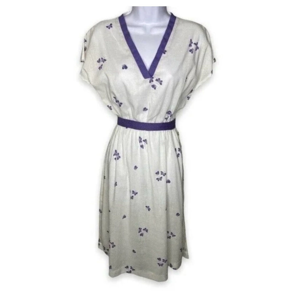 Vintage Women's A-Line Dress Blazer Set Purple Butterfly Button V-Neck - Picture 2 of 8